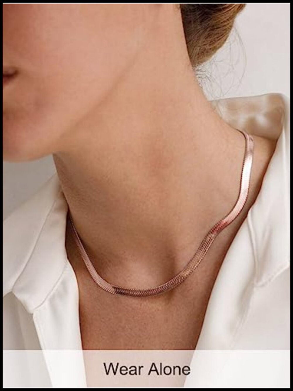 14K Gold Plated Herringbone Choker Necklace Stainless Steel Flat Snake Chain - Picture 2 of 6